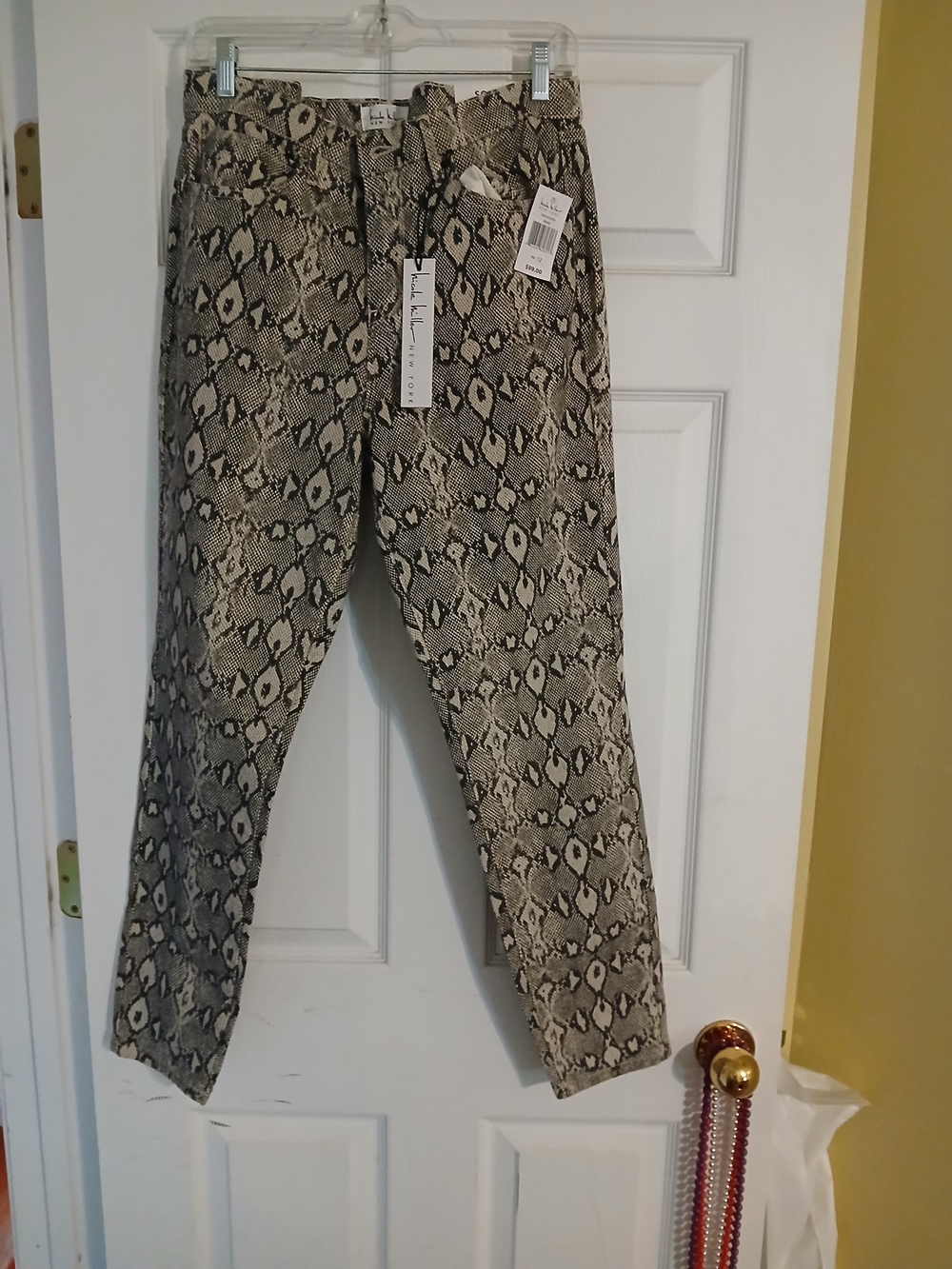 NICOLE MILLER Snake Print Pants in Beige and Black